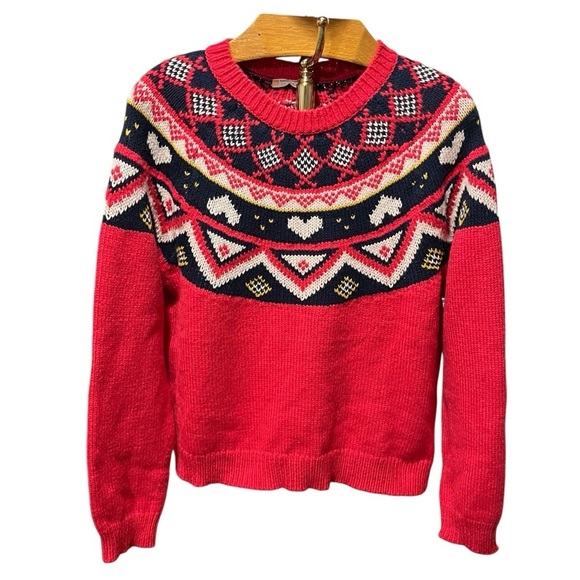 Marine Layer Archive Alpine Red Fair Isle Patterned Women's Sweater - Picture 4 of 13